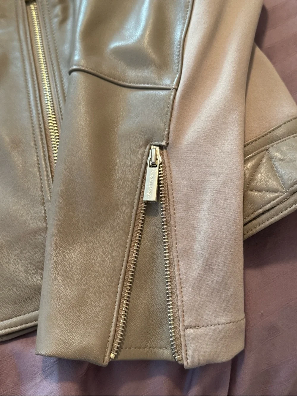Womens Taupe Leather Moto Jacket